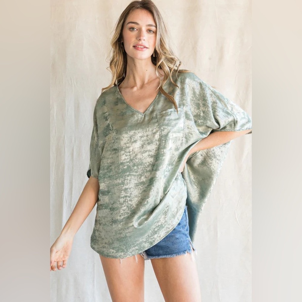 V-Neck Metallic Pocket Top